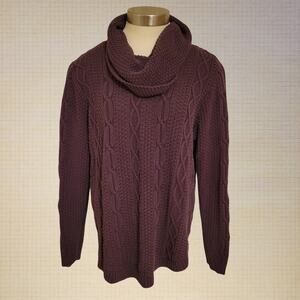 Jeanne Pierre Purple Cable Knit Cowl Neck Sweater Women's XL Cozy Pullover